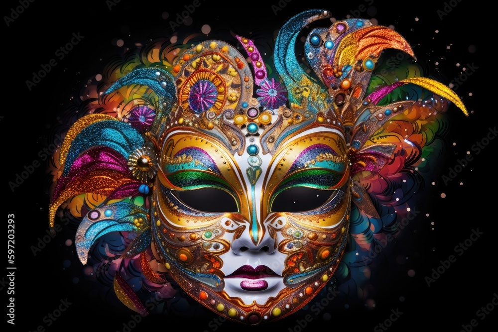 mardi gras mask with vibrant colors and intricate designs, created with generative ai - obrazy, fototapety, plakaty 