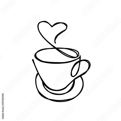Continuous line drawing of cup of coffee