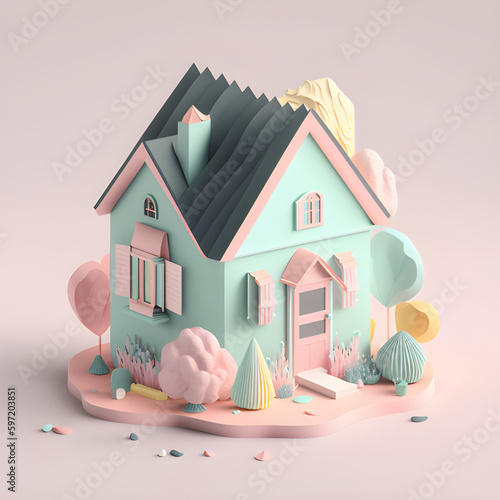 Generative ai illustration. Real estate and property concept - close up of home or house 3d model