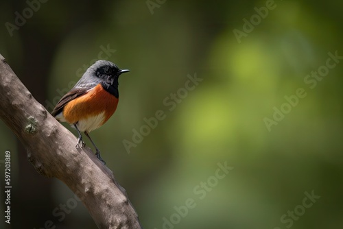 male redstart perching on tree branch, watching for prey, created with generative ai © Alfazet Chronicles