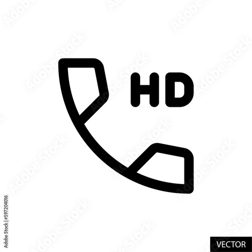 HD call, high definition voice call vector icon in line style design for website, app, UI, isolated on white background. Editable stroke. Vector illustration.