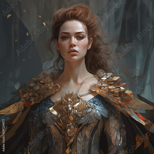 beautiful woman warrior in full armor fantasy character portrait Generative Ai