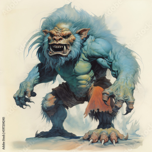 ice troll yeti old school style illustration Generative Ai