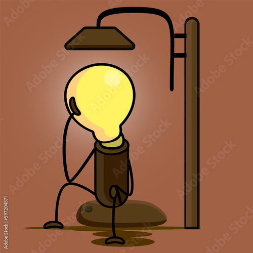 frustration, loss of sense of purpose. Sad depressed. Flat vector character bulb illustration