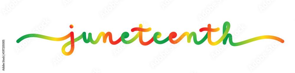 JUNETEENTH vector monoline calligraphy banner with colorful gradient - obrazy, fototapety, plakaty 