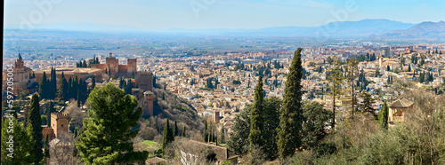 panoramic view on the city of Granada, with world heritage site of Alhambra and district of Albaycin and Sacromonte, Andalusia, Spain photo