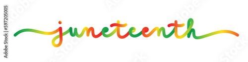 JUNETEENTH vector monoline calligraphy banner with colorful gradient