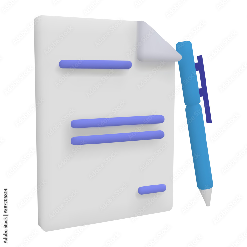 3d render Icon of Document Paper Files. Business Concept. Isolated Vector Illustration. Pen standing 3d render Icon of Document Paper Files. Business Concept. Isolated Vector Illustration. Pen standing