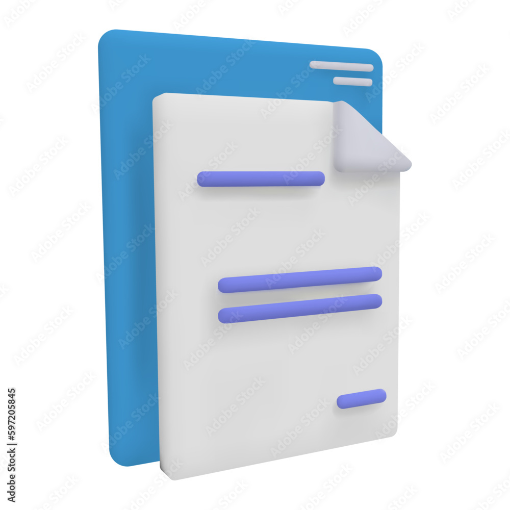 3d render Icon of Document Paper  Files. Business Concept. Isolated Vector Illustration