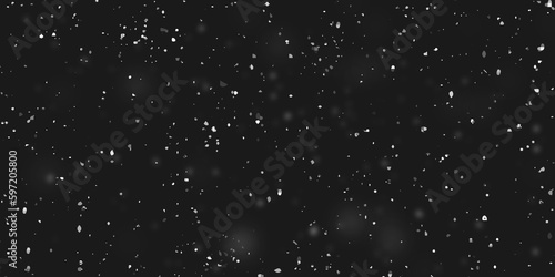 Falling down in slow motion real snowflakes from top to bottom calm snow, shot on black background, matte, wide angle, ed animation, isolated, perfect for digital composition