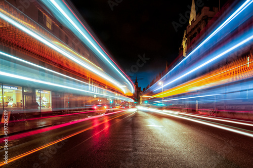 Oxford High Street at night with light trails
