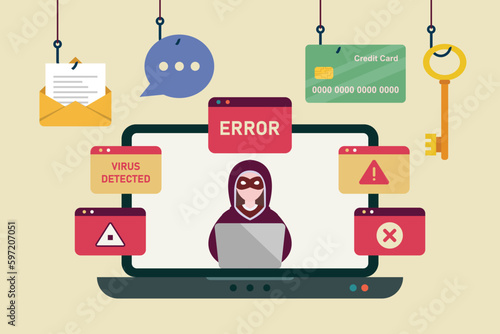 Hacker internet computer security technology 2d vector illustration concept for banner, website, illustration, landing page, flyer, etc