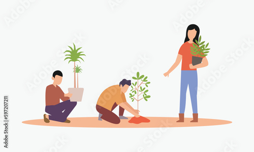 Volunteering, charity social replanting tree 2d vector illustration concept for banner, website, illustration, landing page, flyer, etc