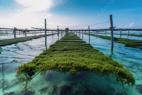 edible seaweed farms in the ocean, providing sustainable harvest of healthy food, created with generative ai