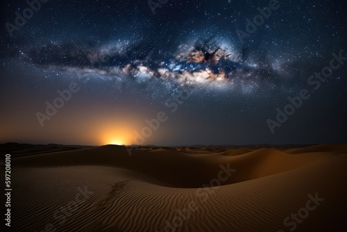 night sky above vast sandy desert, with starry heavens and moonlight, created with generative ai