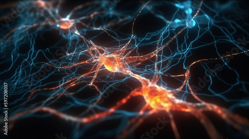 neuron cells in brain, nervous system connection. Generative AI