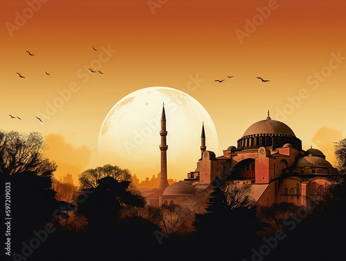 Fotografia Hagia Sophia Mosque in Istanbul, Turkey during Ramadan