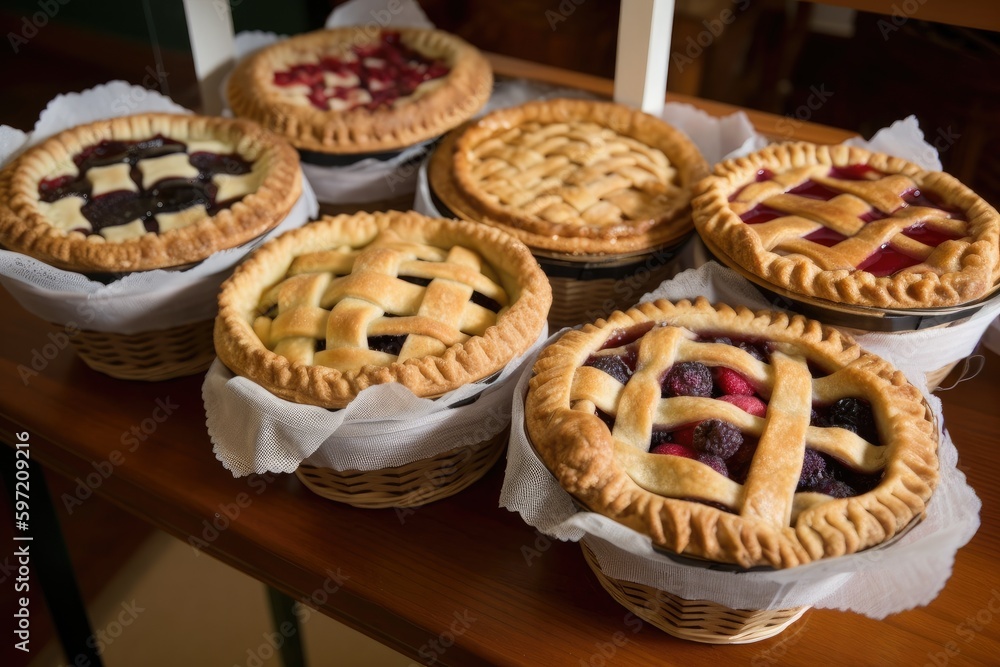 basket of freshly baked fruit pies and tarts, ready for delivery, created with generative ai