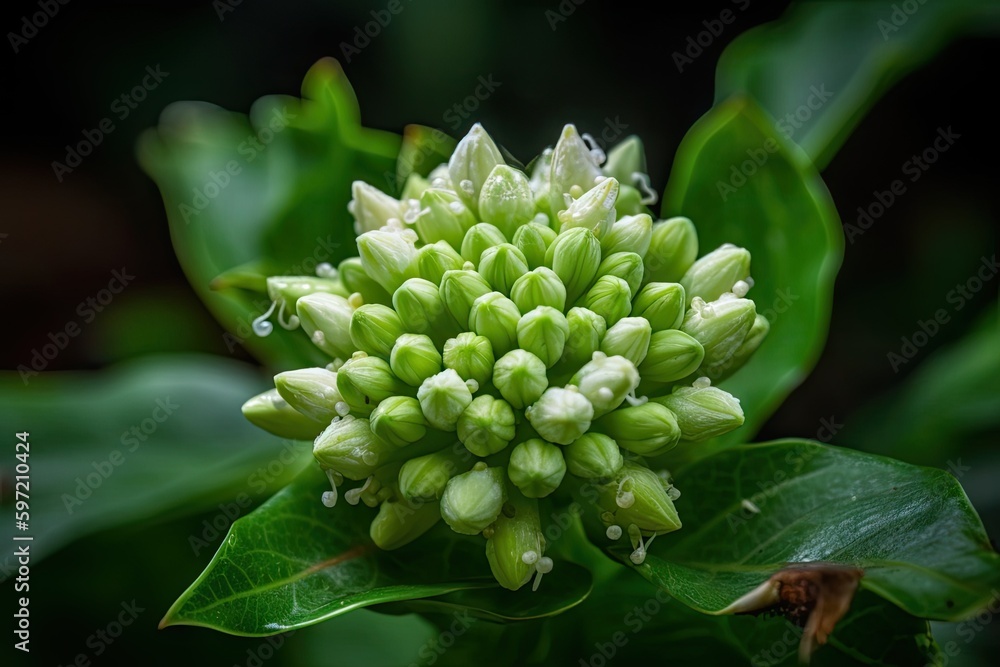 close-up of budding flower, surrounded by lush greenery, created with generative ai close-up of budding flower, surrounded by lush greenery, created with generative ai