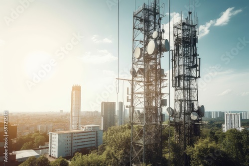 Wallpaper Mural 5g tower, surrounded by cables and other equipment, with clear view of the sky, created with generative ai Torontodigital.ca