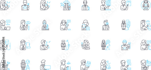Career options linear icons set. Opportunities, Professions, Occupations, Vocations, Trades, Jobs, Employment line vector and concept signs. Fields,Specialization,Industry outline illustrations