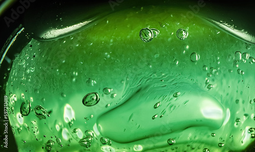 Aloe Vera cosmetic gel. Gel texture with bubbles Concept of natural cosmetics. Green transparent gel with texture and bubbles close up, Close-up, macro, Aloe Vera Cosmetic Gel, Generative AI