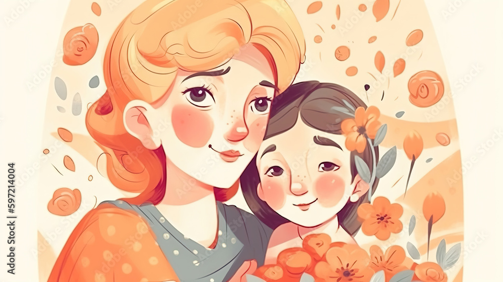 a cute cartoon mothers day artwork, generative ai technology a cute cartoon mothers day artwork, generative ai technology