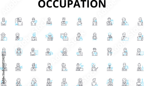 Occupation linear icons set. Doctor, Teacher, Engineer, Accountant, Lawyer, Writer, Chef vector symbols and line concept signs. Gardener,Artist,Musician illustration