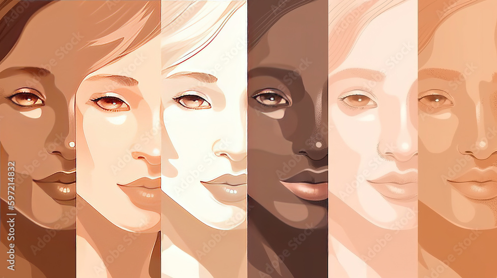 beautiful women in a row with different skins, amazing artwork, generative ai technology beautiful women in a row with different skins, amazing artwork, generative ai technology