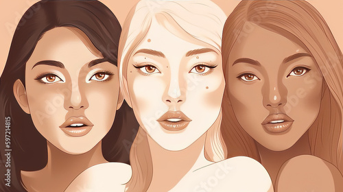 beautiful women in different skin colors, poster artwork, generative ai technology