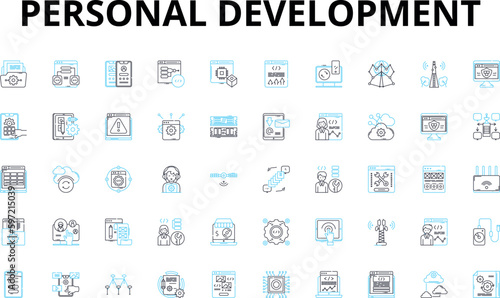 Personal development linear icons set. Growth, Motivation, Self-reflection, Mindset, Discovery, Transformation, Empowerment vector symbols and line concept signs. Resilience,Self-discovery,Self