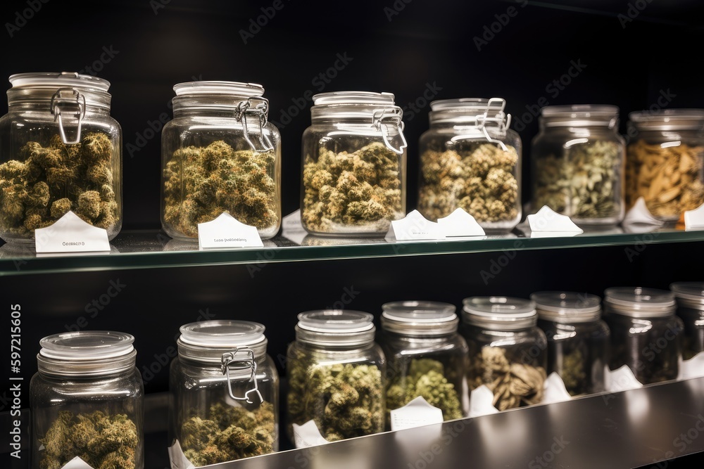 medical marijuana dispensary, with various strains and forms of the drug available for purchase, created with generative ai medical marijuana dispensary, with various strains and forms of the drug available for purchase, created with generative ai