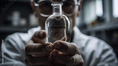 Scientist holding a science bottle, Generative AI