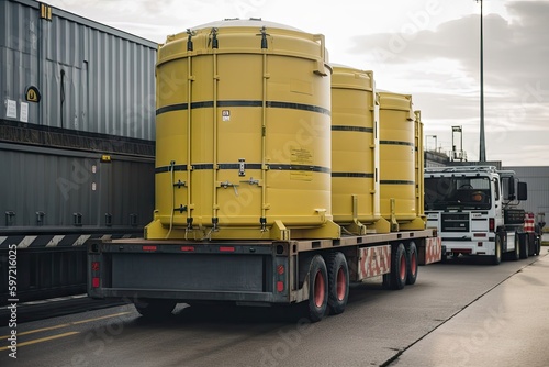 nuclear waste being transported in a secure container to storage facility, created with generative ai