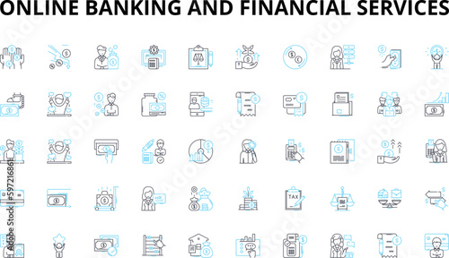 Online banking and financial services linear icons set. Security, Convenience, Accessibility, Efficiency, Mobile, Transfer, Credit vector symbols and line concept signs. Deposit,Withdrawal,Billpay