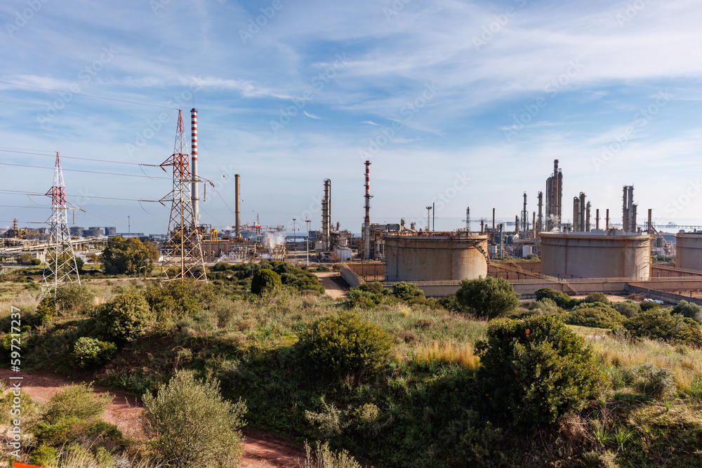 View of industrial areas located on the sea coast