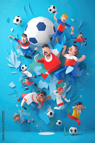 a modern looking soccer poster artwork, made out of paper style, generative ai technology
