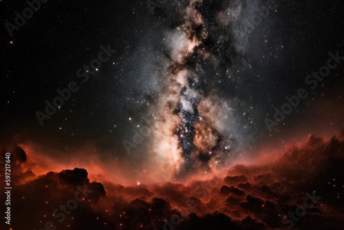 intergalactic battle between two opposing forces of galaxies and nebulae, with explosions and supernovas, created with generative ai