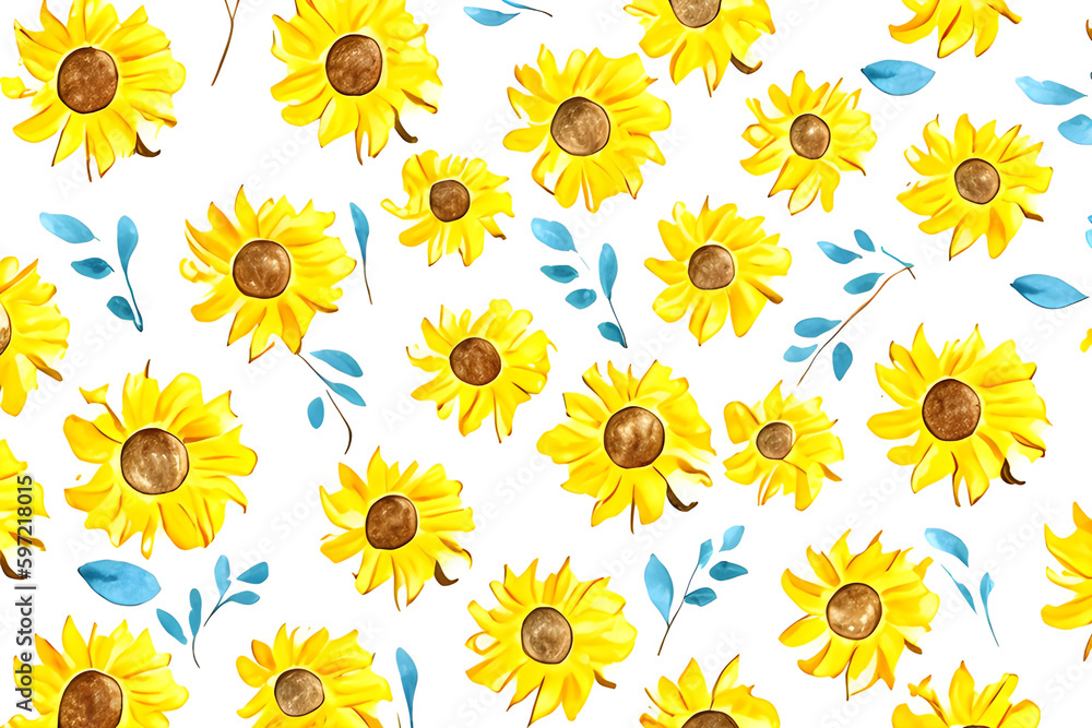Sunflower seamless pattern. Yellow flower on plain background. Sunflower seamless pattern. Yellow flower on plain background.