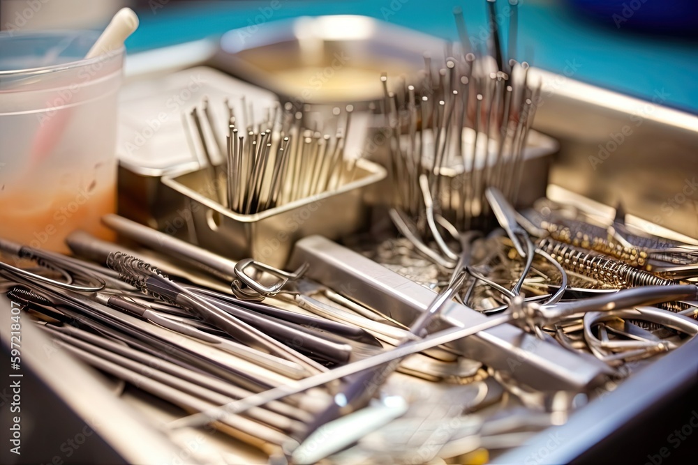 close-up of surgical instruments being sterilized for a, created with generative ai close-up of surgical instruments being sterilized for a, created with generative ai