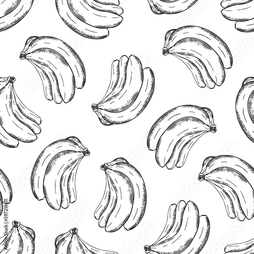seamless black and white pattern with bananas, hand drawing, hatching