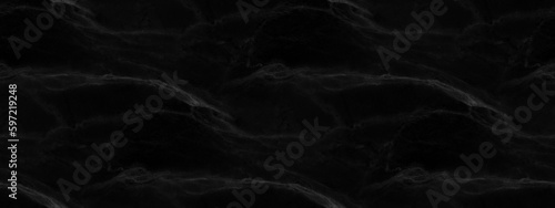Black marble tile texture. Abstract veins pattern. Natural stone wall. Luxury panoramic background.