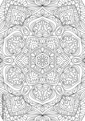 Decorative floral mehndi design style coloring book page illustration hand drawn