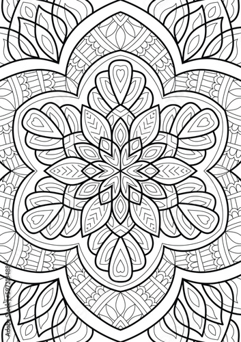 Decorative floral mehndi design style coloring book page illustration hand drawn