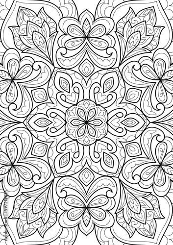 Decorative floral mehndi design style coloring book page illustration hand drawn