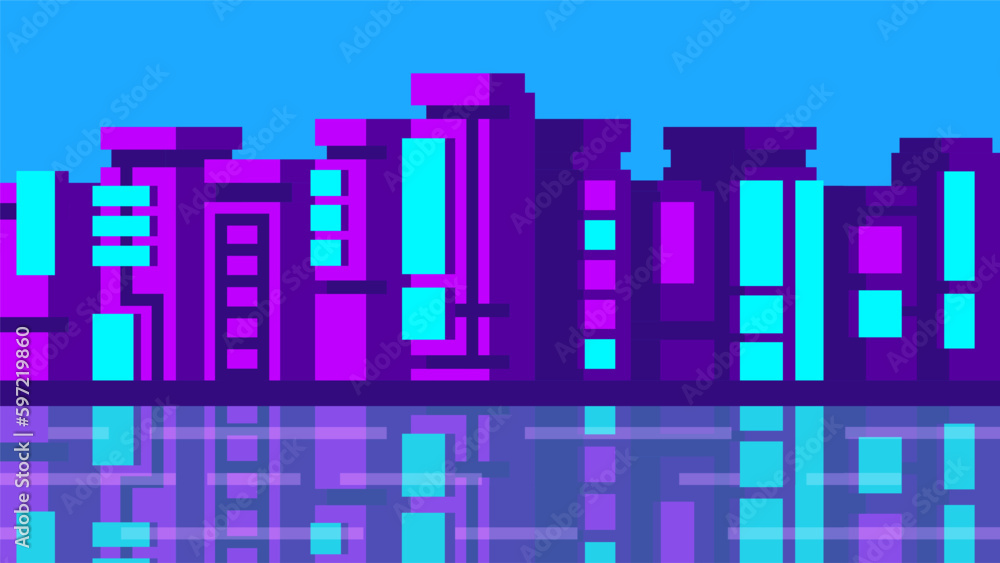 Modern abstract office buildings on blue sky background. Horizontal city view illustration.