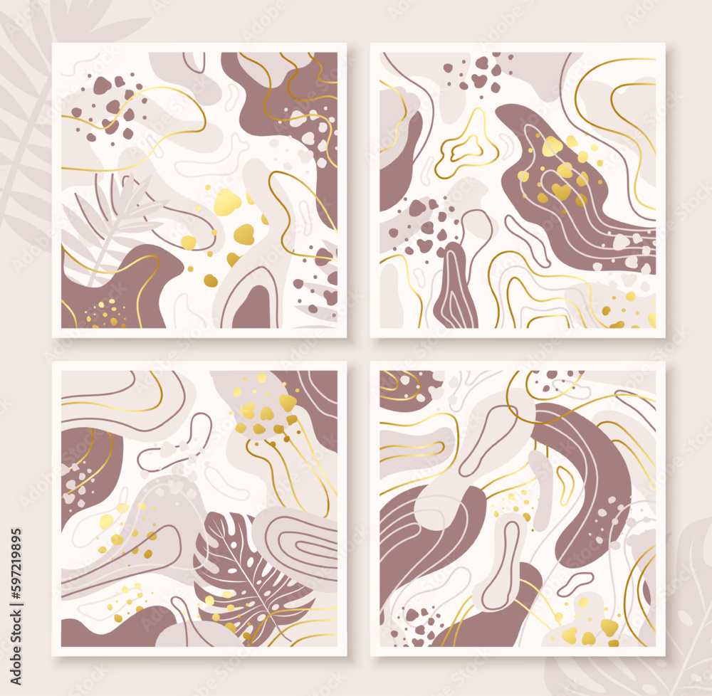 Abstract square trendy illustrations set in pastel colors.