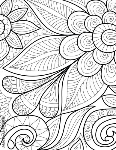 Decorative floral mehndi design style coloring book page illustration hand drawn