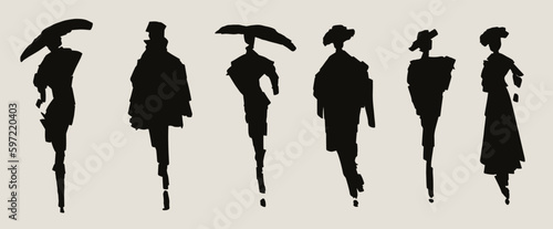 Hand-drawn vector silhouettes of people. Fashion illustration.
