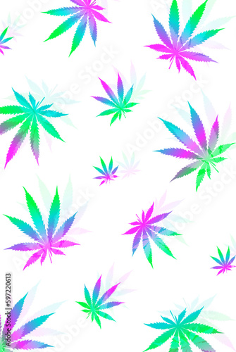 vector bright neon background with marijuana leaves, cannabis leaves with hallucinogenic effect